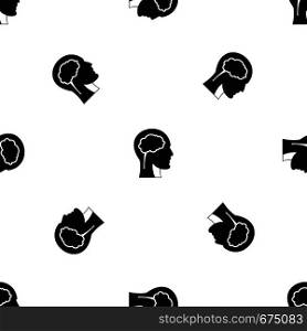 Head with brain pattern repeat seamless in black color for any design. Vector geometric illustration. Head with brain pattern seamless black