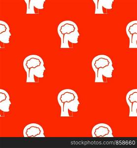 Head with brain pattern repeat seamless in orange color for any design. Vector geometric illustration. Head with brain pattern seamless