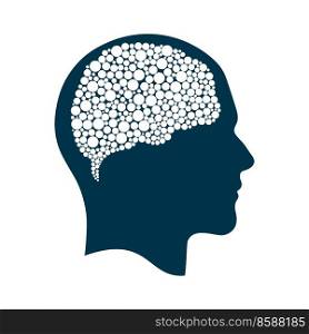 Head with bubbles brain vector illustration design. Human head and bubbles brain vector icon. Mind concept.	