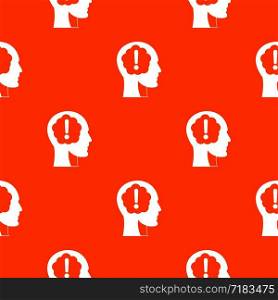 Head with exclamation mark inside pattern repeat seamless in orange color for any design. Vector geometric illustration. Head with exclamation mark inside pattern seamless