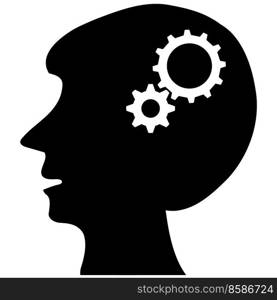 head with gear icon on white background. human head symbol. Smart Intelligence and brainstorming sign. flat style.