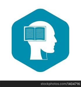 Head with open book icon. Simple illustration of head with open book vector icon for web. Head with open book icon, simple style