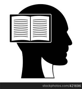 Head with open book icon. Simple illustration of head with open book vector icon for web. Head with open book icon, simple style