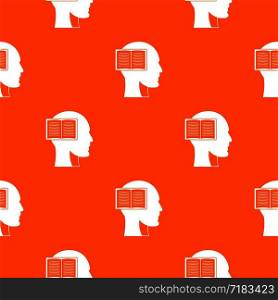Head with open book pattern repeat seamless in orange color for any design. Vector geometric illustration. Head with open book pattern seamless