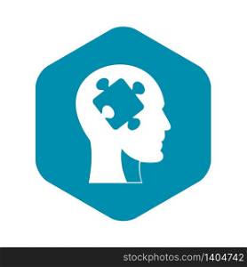 Head with puzzle icon. Simple illustration of head with puzzle vector icon for web. Head with puzzle icon, simple style