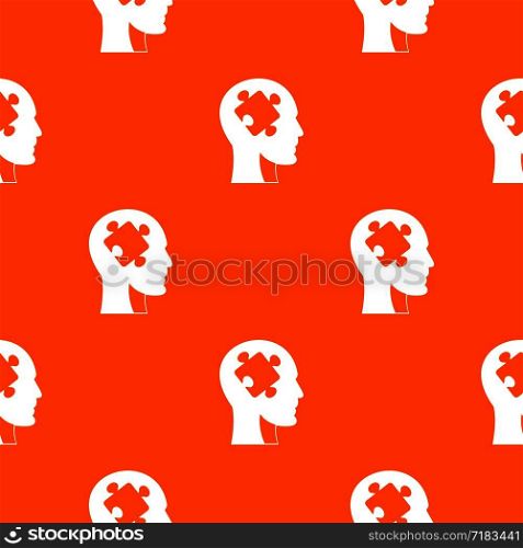 Head with puzzle pattern repeat seamless in orange color for any design. Vector geometric illustration. Head with puzzle pattern seamless