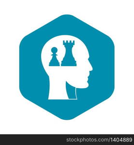 Head with queen and pawn chess icon. Simple illustration of head with queen and pawn chess vector icon for web. Head with queen and pawn chess icon, simple style