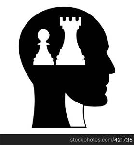Head with queen and pawn chess icon. Simple illustration of head with queen and pawn chess vector icon for web. Head with queen and pawn chess icon, simple style