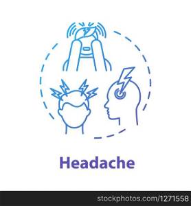 Headache concept icon. Influenza sign. Flu infection. Migraine pain. Stress tension. Hangover, allergy. Cold symptom idea thin line illustration. Vector isolated outline RGB color drawing