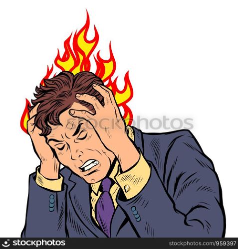 headache man. heat and temperature. Pop art retro vector illustration drawing. headache man. heat and temperature