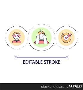 Headache problem loop concept icon. Symptoms of migraine disease. Coping with hypertension abstract idea thin line illustration. Isolated outline drawing. Editable stroke. Arial font used. Headache problem loop concept icon