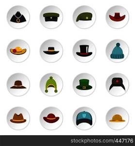 Headdress hat icons set in flat style isolated vector icons set illustration. Headdress hat icons set in flat style