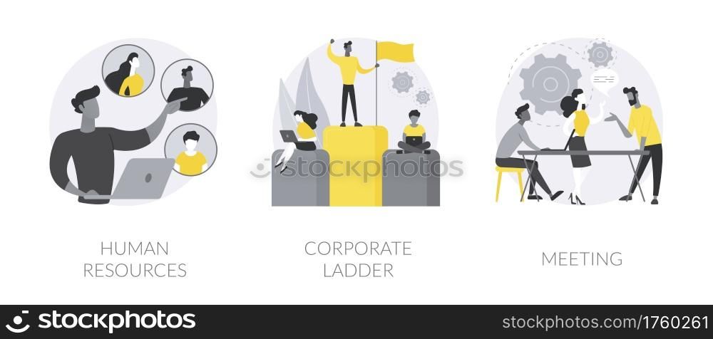 Headhunter service abstract concept vector illustration set. Human resources, corporate ladder, meeting room, job listing website, employment hierarchy, career ladder, contract abstract metaphor.. Headhunter service abstract concept vector illustrations.