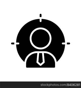 Headhunting black glyph icon. Executive search service. Human resources. Hiring qualified employees. Silhouette symbol on white space. Solid pictogram. Vector isolated illustration. Headhunting black glyph icon