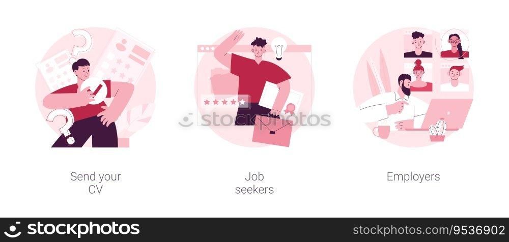 Headhunting company abstract concept vector illustration set. Send your CV, job seekers and employers, HR service, apply now, employee profile, career building, find vacancy abstract metaphor.. Headhunting company abstract concept vector illustrations.