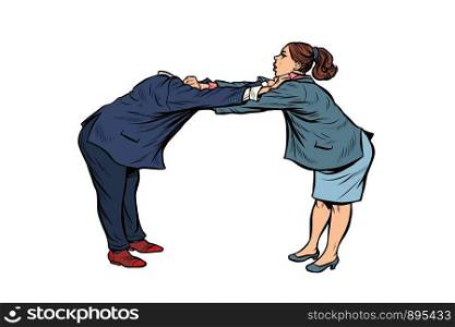 headless pattern man against woman. gender confrontation and enmity. policy diplomacy and negotiations. Fight opponents. Pop art retro vector illustration drawing. headless pattern man against woman. gender confrontation and enmity