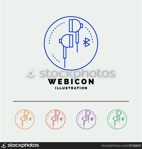 Headphone, ear, phone, bluetooth, music 5 Color Line Web Icon Template isolated on white. Vector illustration. Vector EPS10 Abstract Template background