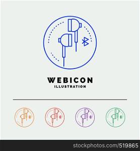 Headphone, ear, phone, bluetooth, music 5 Color Line Web Icon Template isolated on white. Vector illustration. Vector EPS10 Abstract Template background