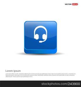 Headphone Icon - 3d Blue Button.