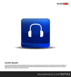 Headphone icon - 3d Blue Button.