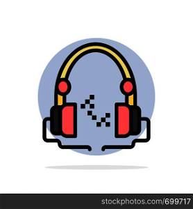 Headphone, Music, Audio, Hand free Abstract Circle Background Flat color Icon