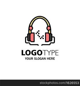 Headphone, Music, Audio, Hand free Business Logo Template. Flat Color
