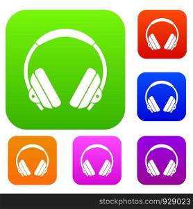 Headphone set icon color in flat style isolated on white. Collection sings vector illustration. Headphone set color collection