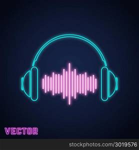 Headphone sign neon light design. Vector illustration.. Headphone sign neon light design