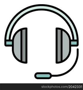 Headphone with microphone icon. Outline headphone with microphone vector icon color flat isolated. Headphone with microphone icon color outline vector