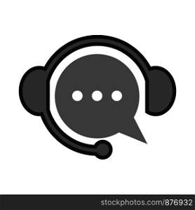 Headphones and chatting box, though bubble for text isolated icon vector. Call center service for customers support and answering questions of clients. Information desk, workers giving data to people. Headphones and chatting box bubble isolated icon vector