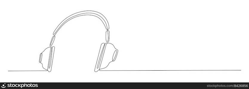 Headphones continuous line art. Hand drawing music gadget symbol. Vector isolated on white.. Headphones continuous line art.