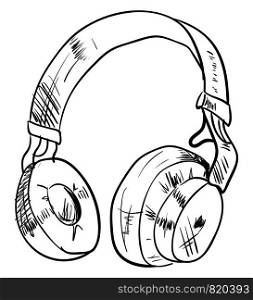 Headphones drawing, illustration, vector on white background.