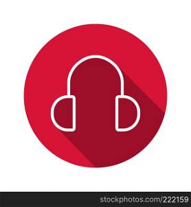 Headphones flat linear long shadow icon. Listen to music vector line symbol. Headphones flat linear long shadow icon
