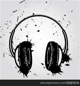 Headphones grunge style ink drawn on white background poster vector illustration