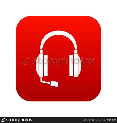 Headphones icon digital red for any design isolated on white vector illustration. Headphones icon digital red