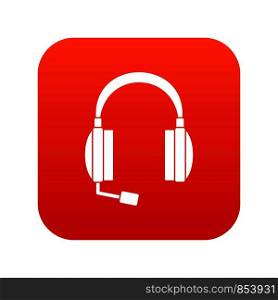 Headphones icon digital red for any design isolated on white vector illustration. Headphones icon digital red