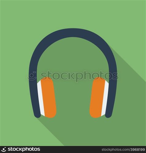 Headphones icon. Modern Flat style with a long shadow