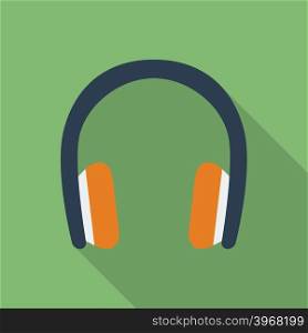 Headphones icon. Modern Flat style with a long shadow