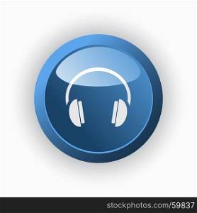 Headphones icon on a blue button and white background