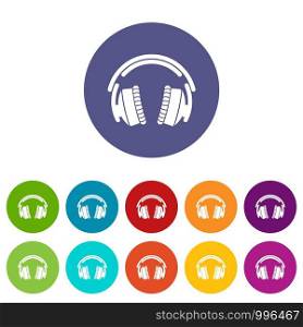 Headphones icons color set vector for any web design on white background. Headphones icons set vector color