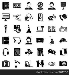 Headphones icons set. Simple style of 36 headphones vector icons for web isolated on white background. Headphones icons set, simple style