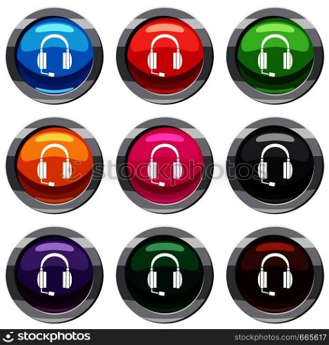 Headphones set icon isolated on white. 9 icon collection vector illustration. Headphones set 9 collection