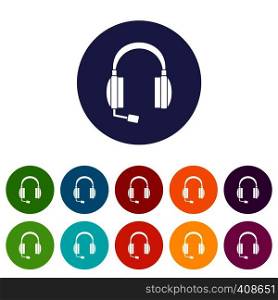 Headphones set icons in different colors isolated on white background. Headphones set icons
