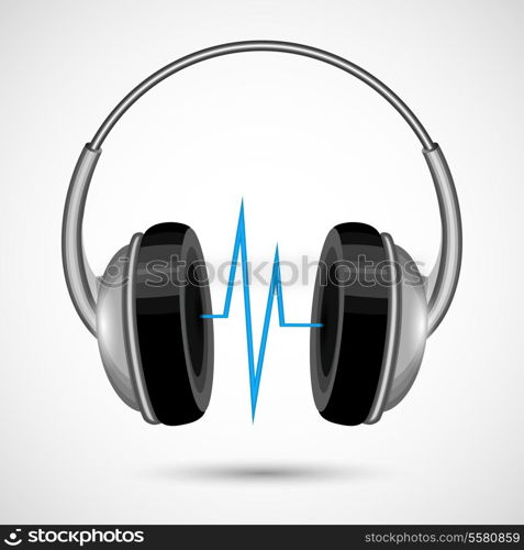 Headphones with abstract soundwave isolated on white background poster vector illustration