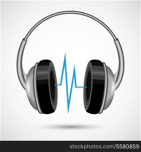 Headphones with abstract soundwave isolated on white background poster vector illustration