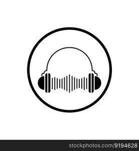 Headphones with microphone and sound waves beats, concept of radio station logo, dj disco symbol, broadcasting studio label, customer support emblem flat back icon, modern design vector illustration