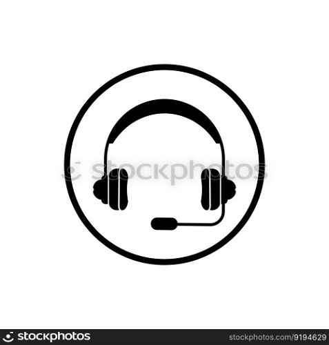 Headphones with microphone and sound waves beats, concept of radio station logo, dj disco symbol, broadcasting studio label, customer support emblem flat back icon, modern design vector illustration
