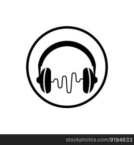 Headphones with microphone and sound waves beats, concept of radio station logo, dj disco symbol, broadcasting studio label, customer support emblem flat back icon, modern design vector illustration