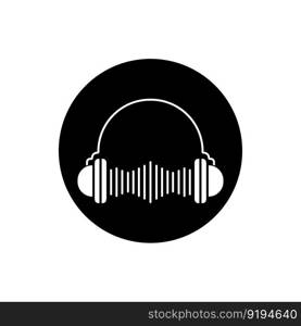 Headphones with microphone and sound waves beats, concept of radio station logo, dj disco symbol, broadcasting studio label, customer support emblem flat back icon, modern design vector illustration