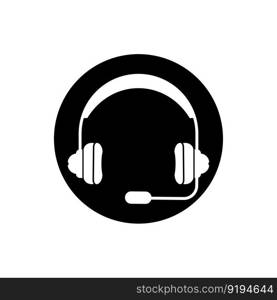 Headphones with microphone and sound waves beats, concept of radio station logo, dj disco symbol, broadcasting studio label, customer support emblem flat back icon, modern design vector illustration